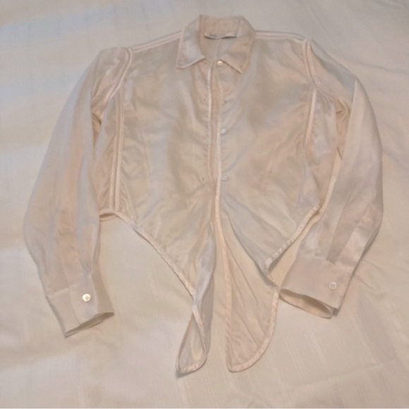 Vtg Sheer Emanuel Ungaro 100% Silk Button Down Shirt/Blouse Tie Front - Picture 8 of 11